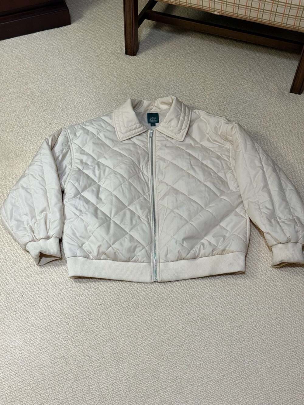 Wild Fable Women's Cream Quilted Bomber Jacket with Collar Size S